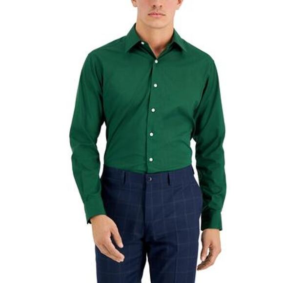 Club Room Men's Regular-Fit Dress Shirt, Evergreen Solid small neck 14-14.5 $50 - Picture 2 of 6
